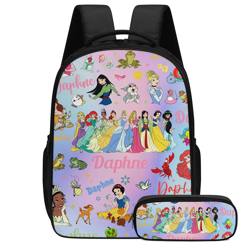 Personalized Watercolor Cartoon Princess Name Backpack - Back to School