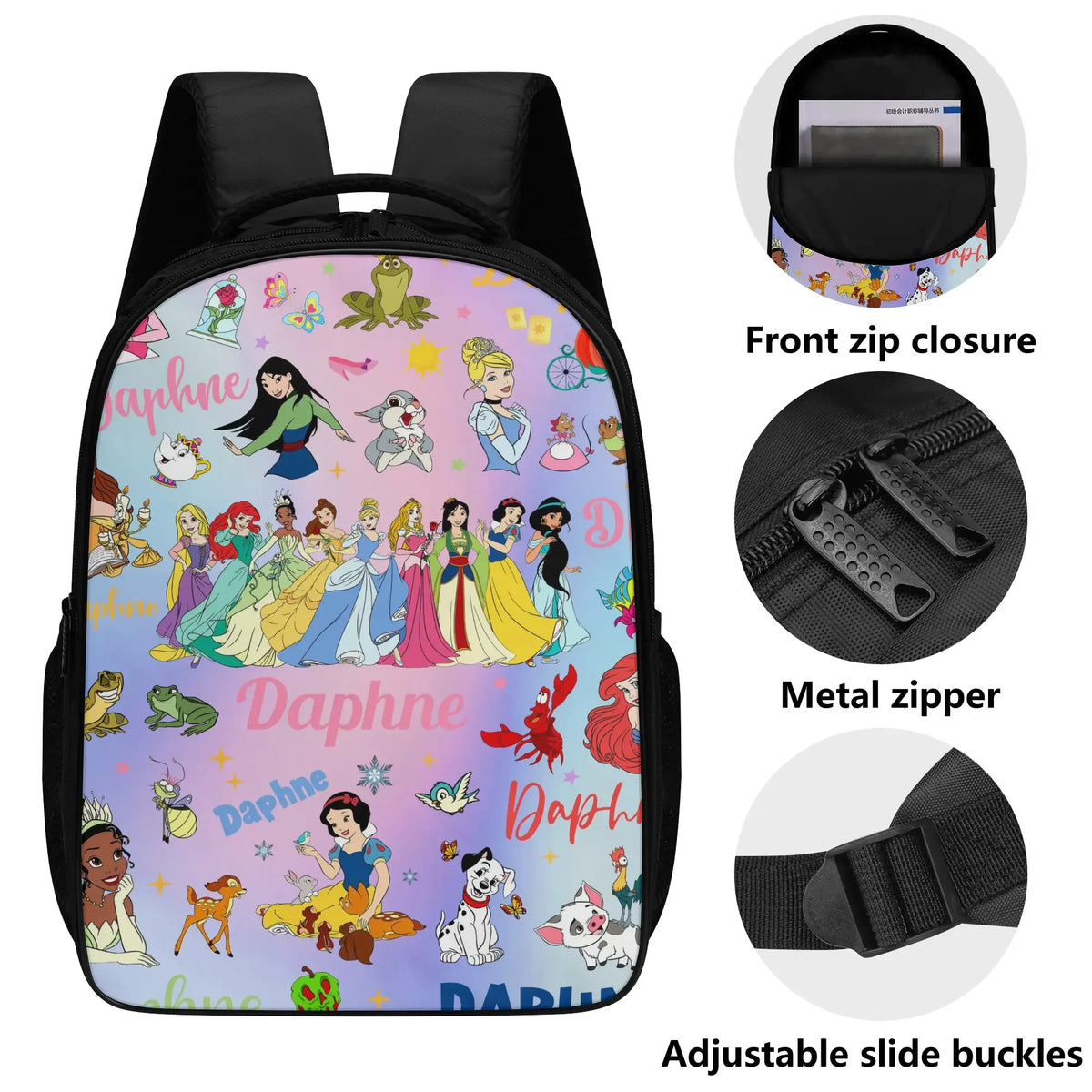 Personalized Watercolor Cartoon Princess Name Backpack - Back to School
