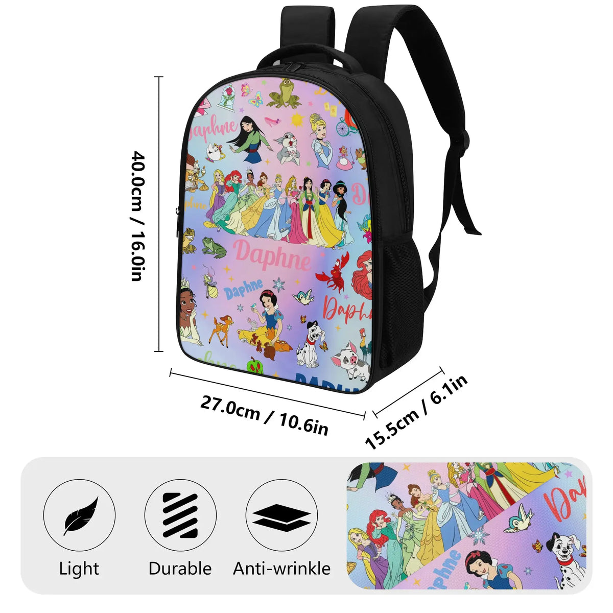 Personalized Watercolor Cartoon Princess Name Backpack - Back to School