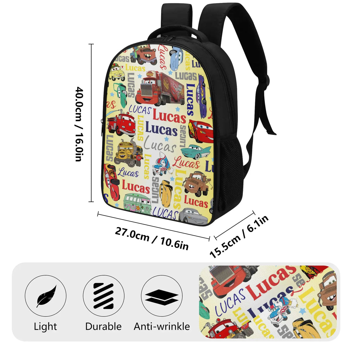 Personalized Cartoon Cars Name Backpack - Back to School