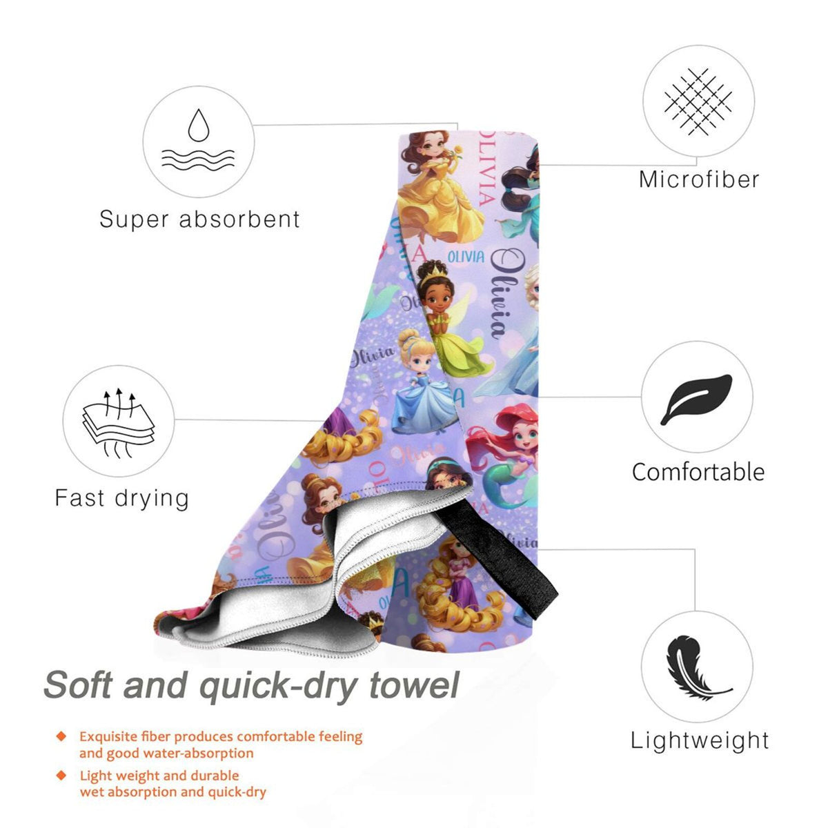Personalized Beach Towel with Cute Cartoon Name