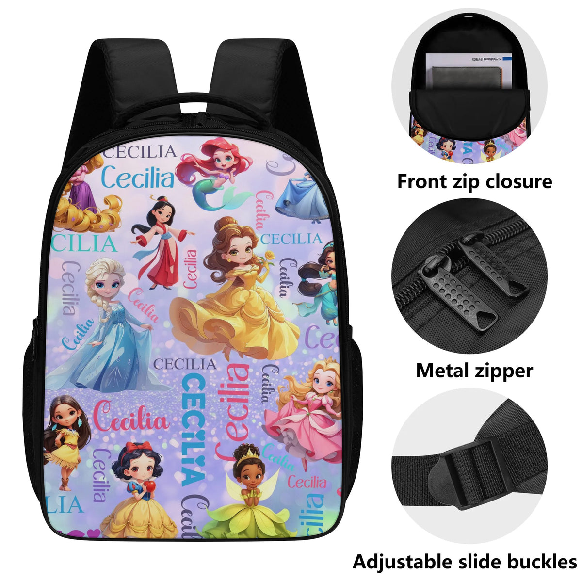 Personalized Customized Cute Cartoon Princess Name Backpack - Back to School