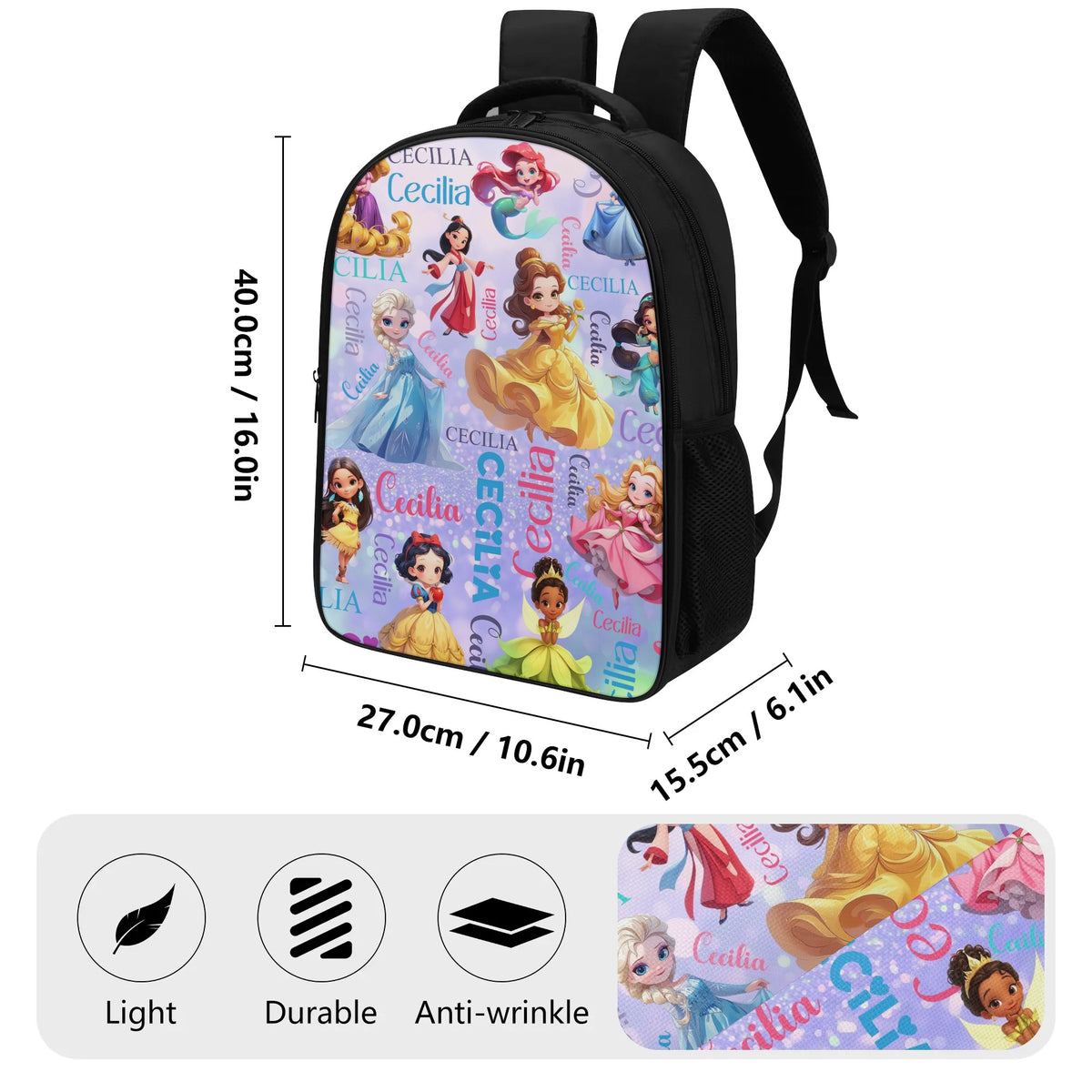 Personalized Customized Cute Cartoon Princess Name Backpack - Back to School