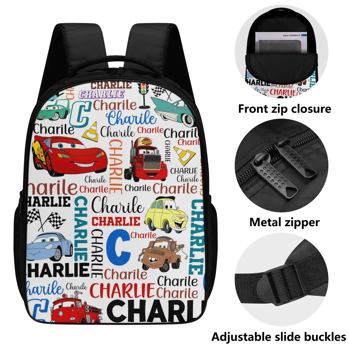 Personalized Custom Cars Name Backpack - Back to School