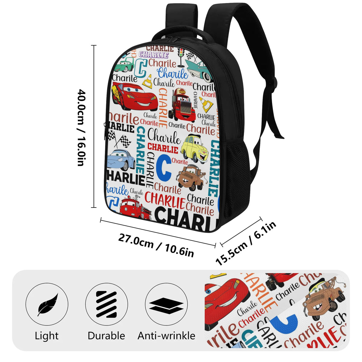 Personalized Custom Cars Name Backpack - Back to School
