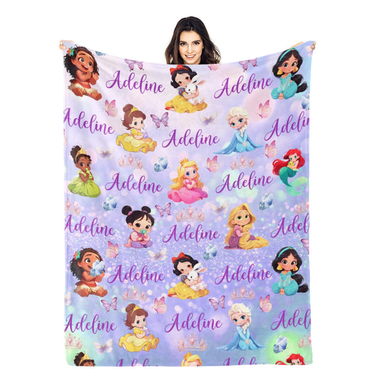 Personalized Custom Princess Butterfly Name Blanket - Gift for Kid