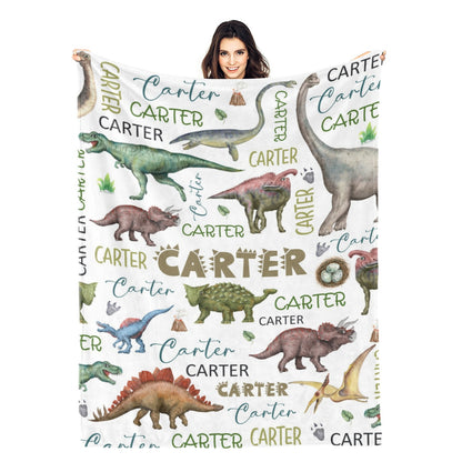 Personalized Cute Dinosaurs Boys Name Blankets - Gift for Kids