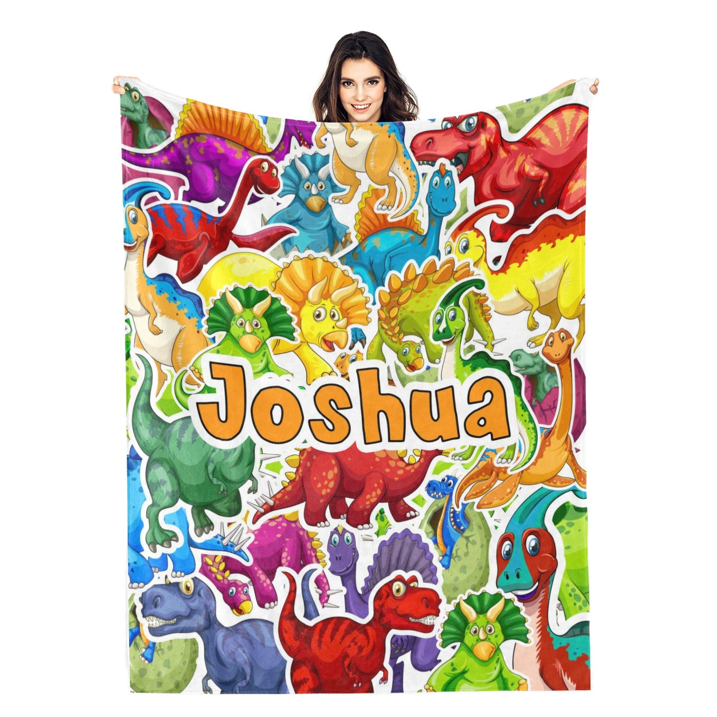 Personalized Cartoon Dinosaur Children's Name Blanket - Gift for Kid