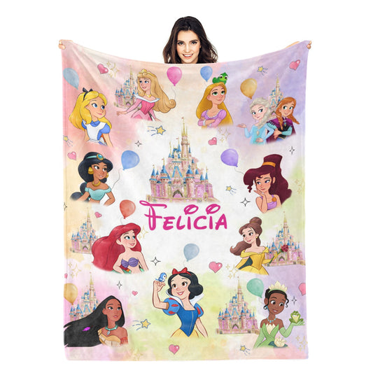 Personalized Watercolor Customized Princess Collection Name Blanket - Gift for Kids