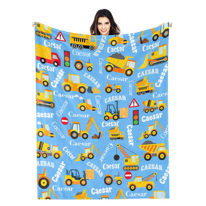 Personalized Traffic Engineering Vehicle Themed Name Blanket - Gift for Kids