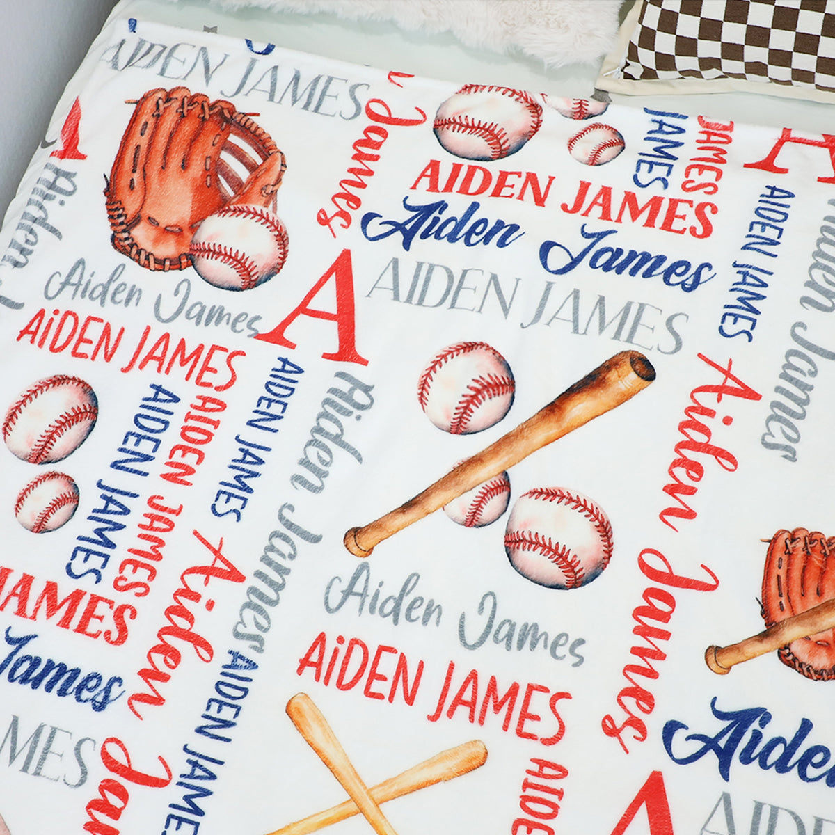 Personalized Watercolor Baseball Children's Name Blankets - Gift for Kids