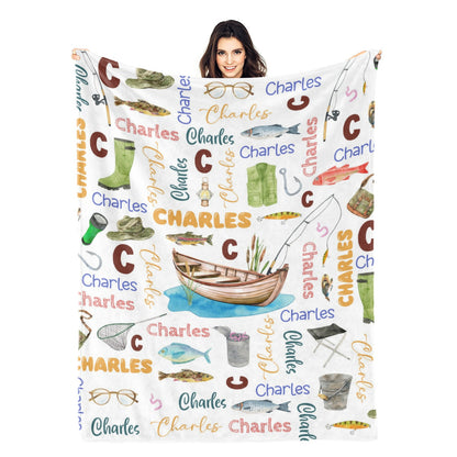 Personalized Watercolor Fishing Name Blankets - Gift for Kids