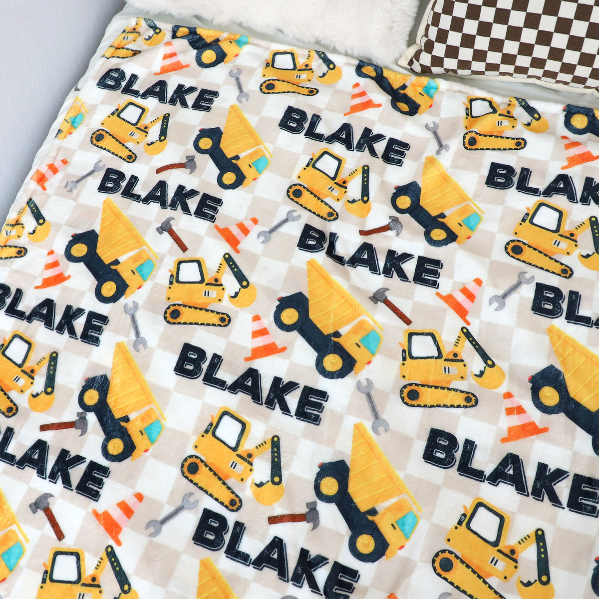 Personalized Cartoon Excavator Name Blanket - Gift for Kids