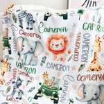 Personalized Custom Safari Animal Name Blanket - Gift for Kids