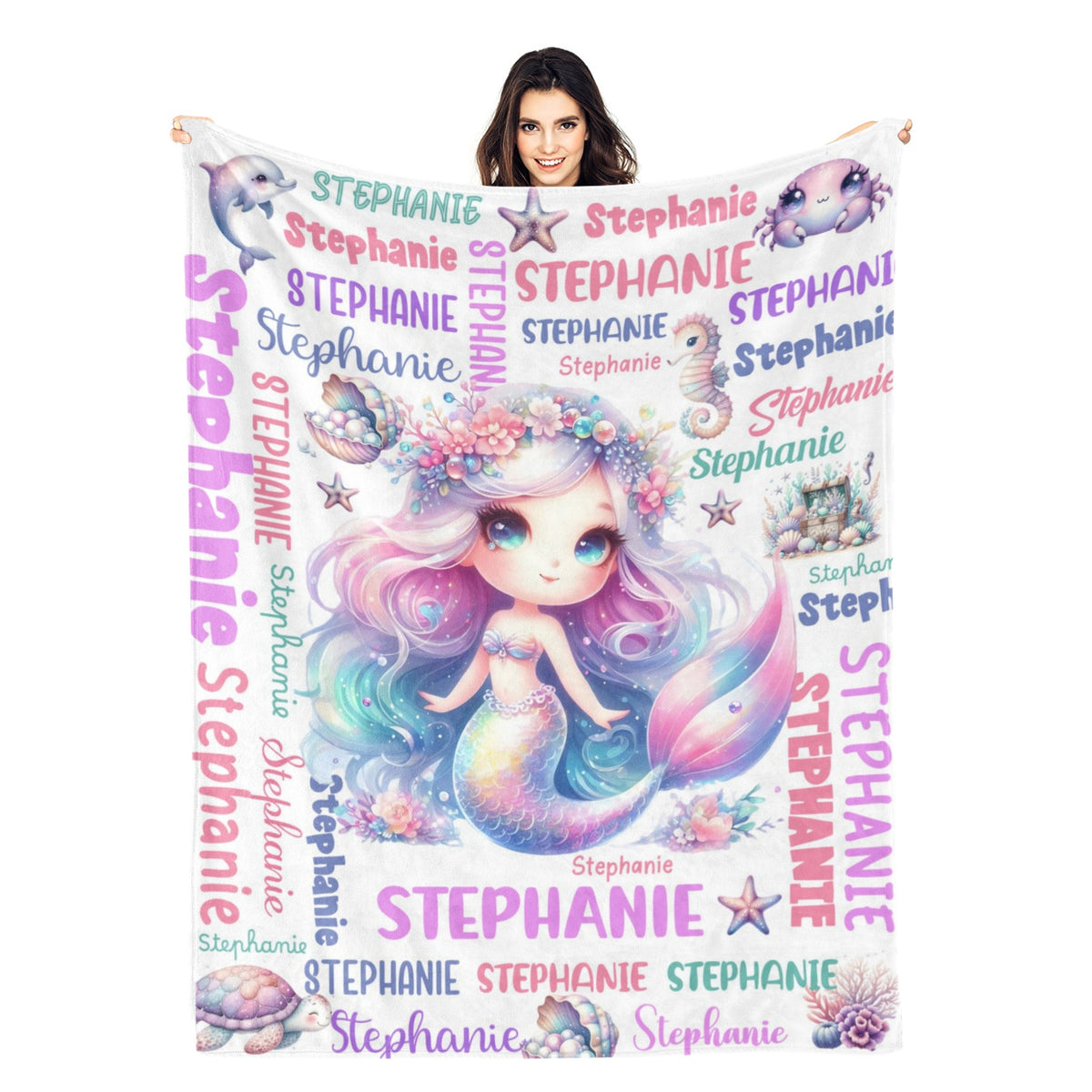 Personalized Gradient Fantasy Mermaid Girl Name Blankets - Gift for Kids