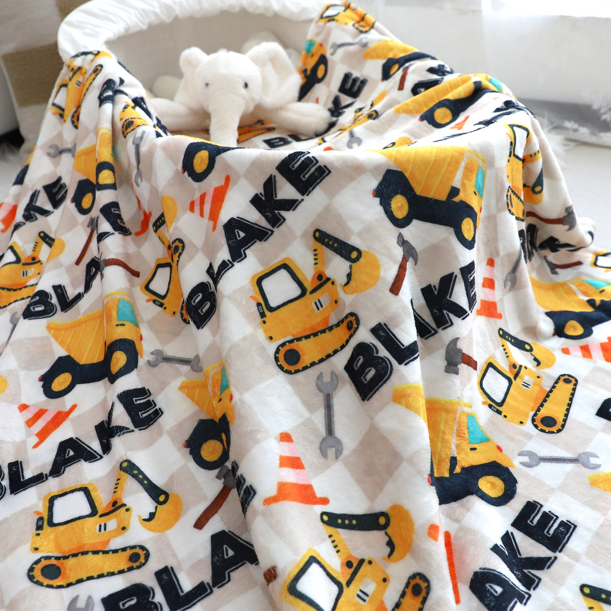 Personalized Cartoon Excavator Name Blanket - Gift for Kids