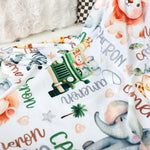 Personalized Custom Safari Animal Name Blanket - Gift for Kids