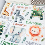 Personalized Custom Safari Animal Name Blanket - Gift for Kids