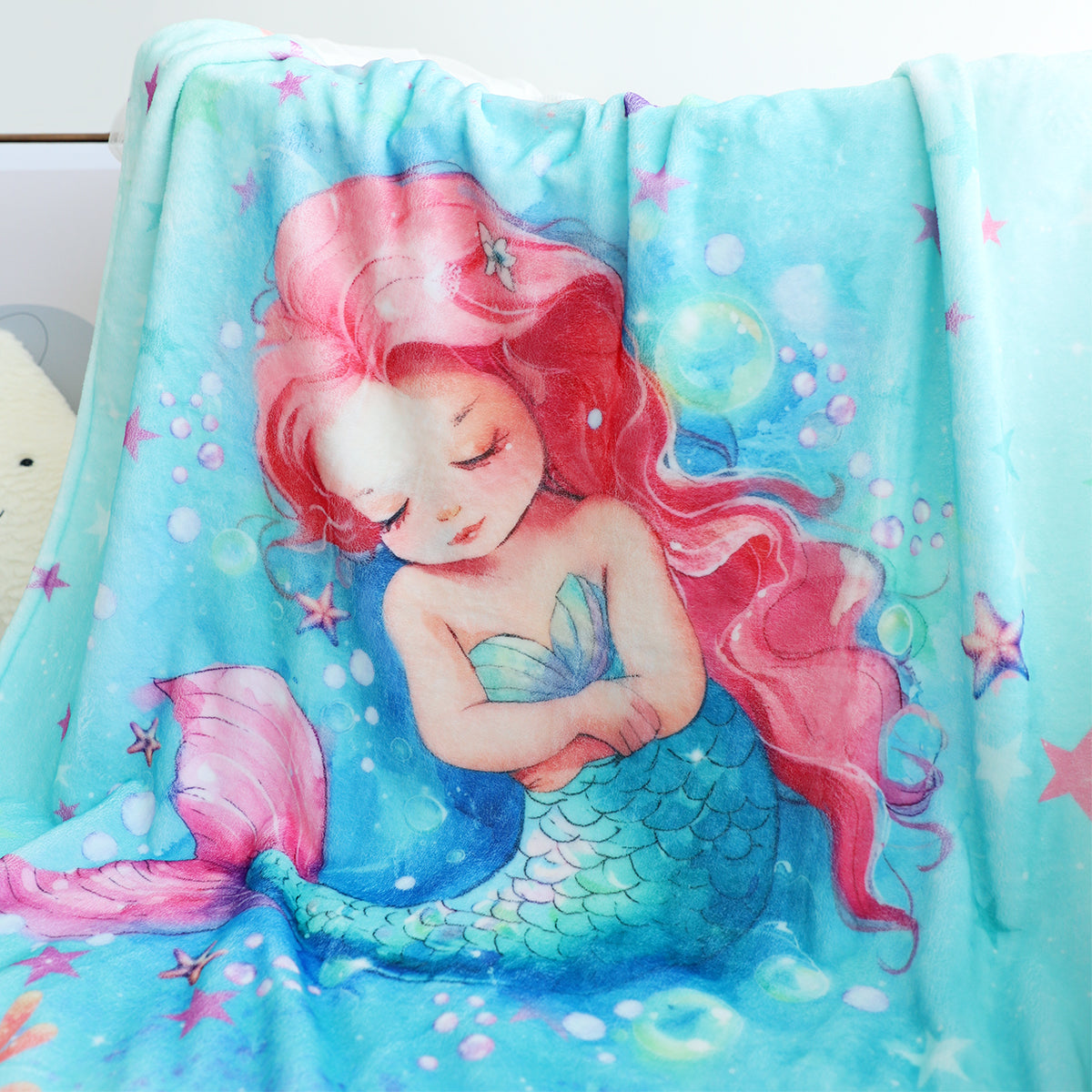 Personalized Cute Mermaid Girl Name Blanket - Gifts for Kids