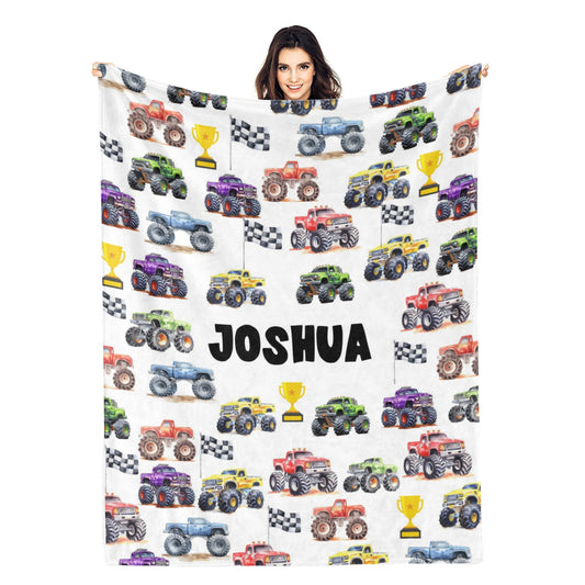 Personalized monster truck Boys Name Blankets - Gift for Kids