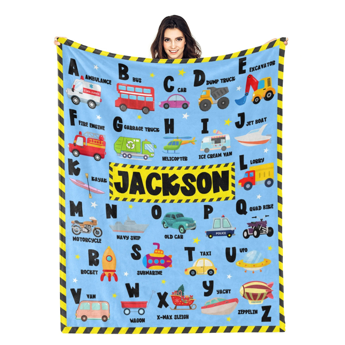 Personalized Transport Letter Name Blanket - Gift for Kids