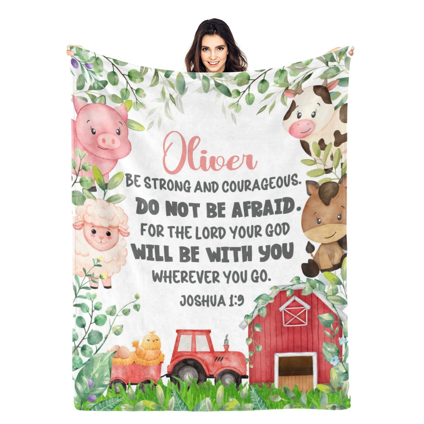 Personalized Farm Animals Bible Verse Name Blanket - Gift for Kids