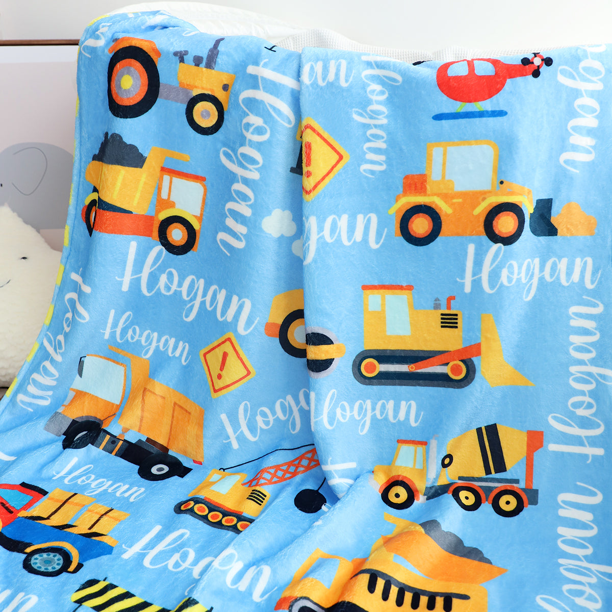 Personalized Cartoon Transport Truck Name Blanket - Gift for Kids