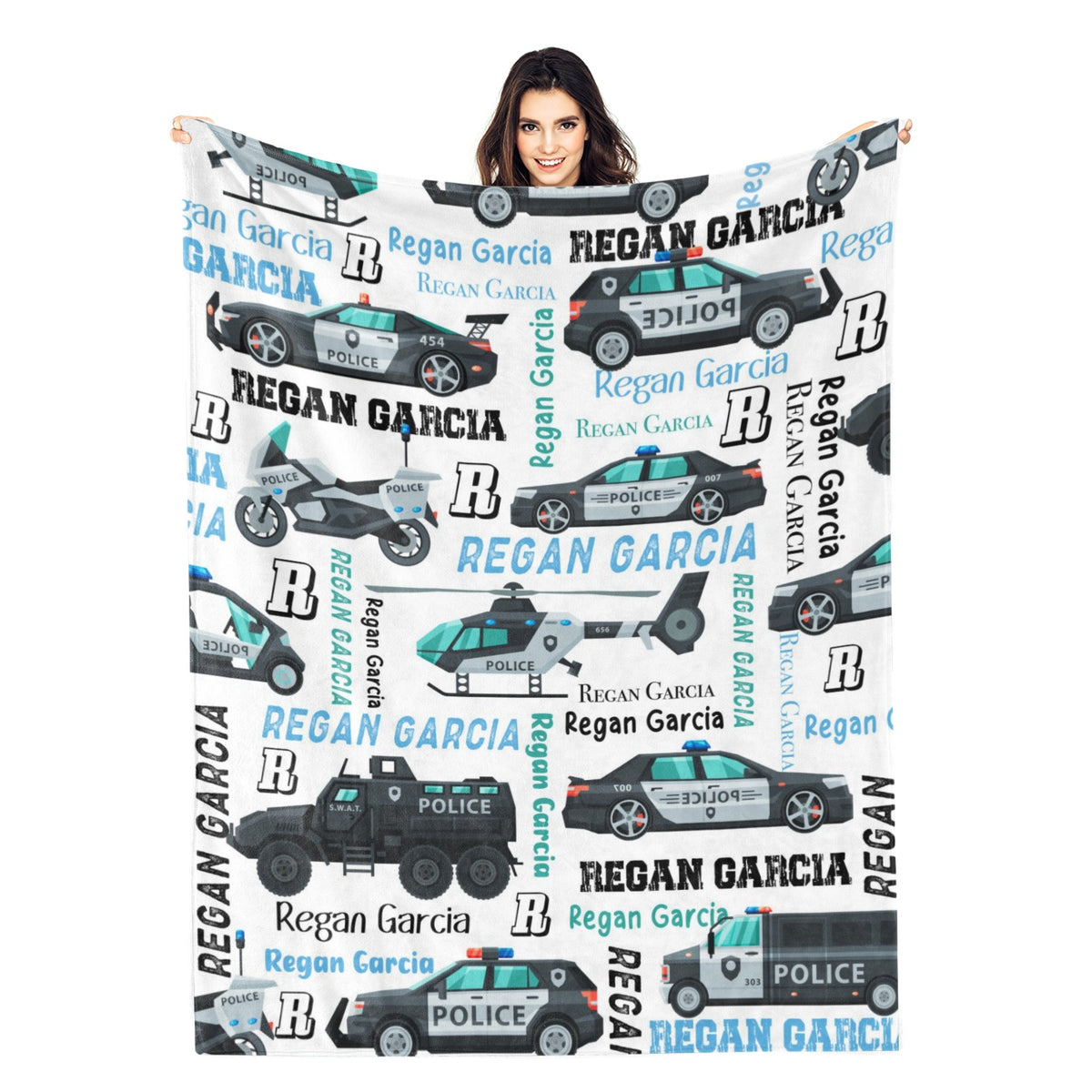 Personalized Cute Police Car Name Blanket - Gift for Kids