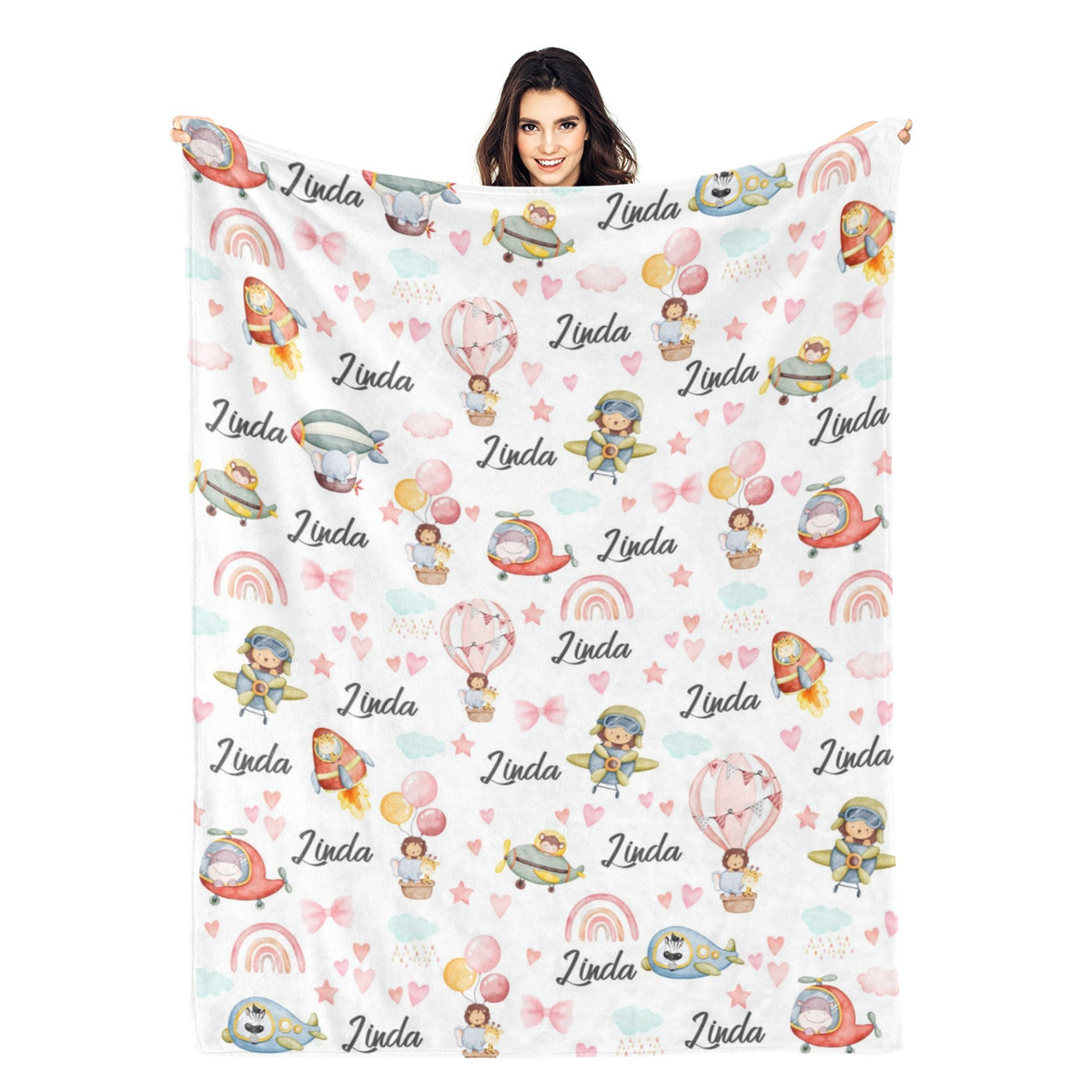 Personalized Cartoon Safari Animals Name Blankets - Gift for Kids