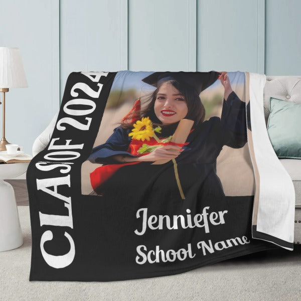 Graduation Custom Photo and Name Blankets - Graduation Gifts