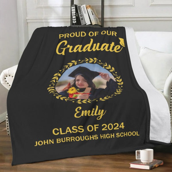 Personalized Custom Photo Black Blankets - Graduation Gifts