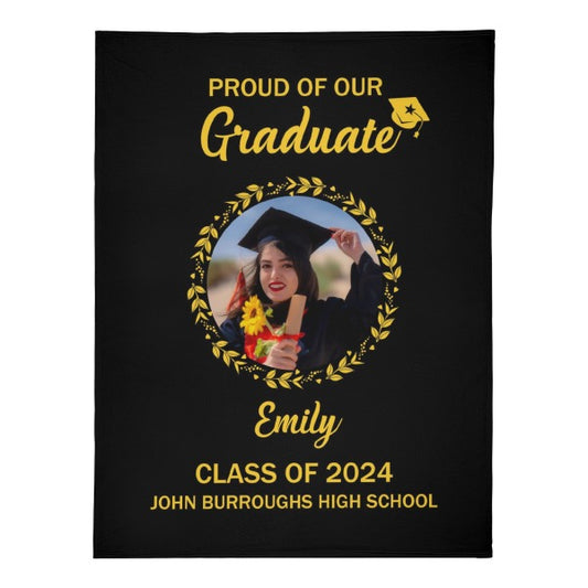 Personalized Custom Photo Black Blankets - Graduation Gifts
