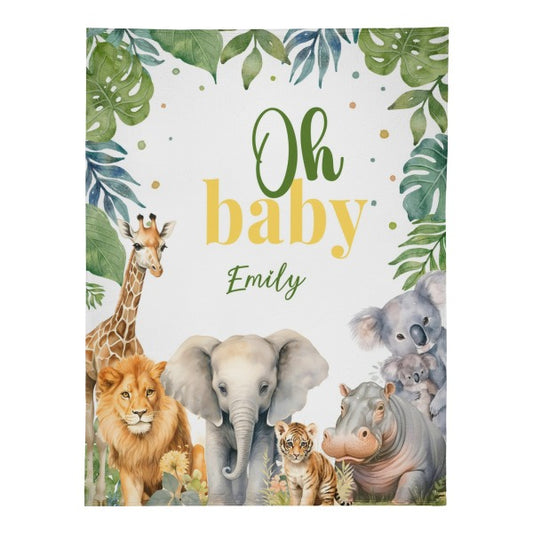 Personalized Jungle Wildlife Baby Shower Blanket - Gift for Baby