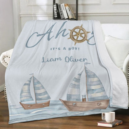 Personalized Nautical Baby Blanket with Name - Gift for Baby