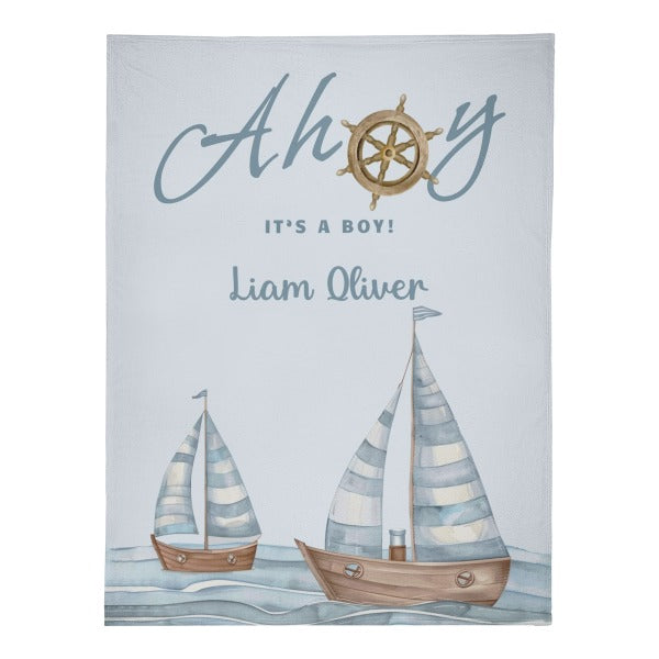 Personalized Nautical Baby Blanket with Name - Gift for Baby