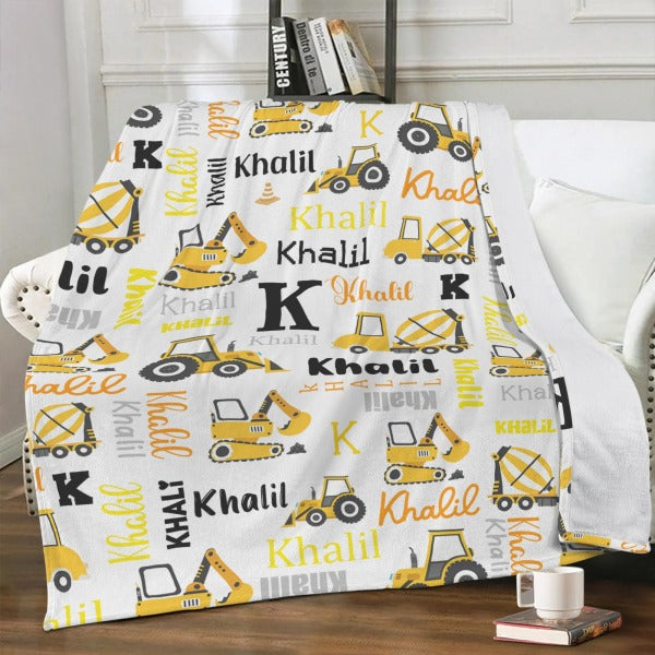 Personalized Construction Trucks Blanket - Gifts for Kid