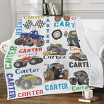 Personalized Monster Trucks Blanket - Gifts for Kid