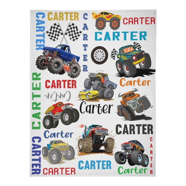 Personalized Monster Trucks Blanket - Gifts for Kid