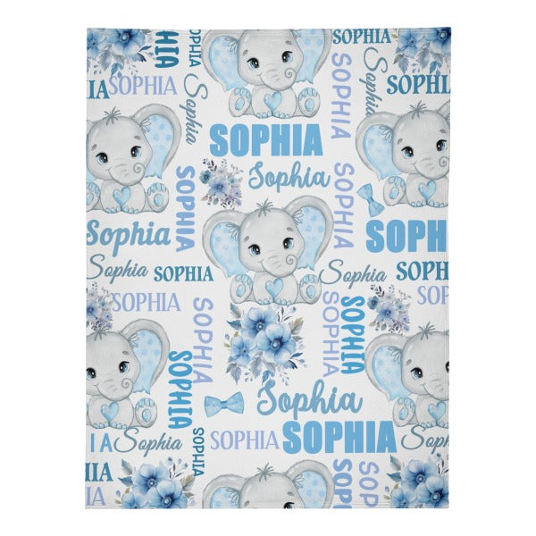 Personalized Cute Elephant Boy Blanket - Gift for Kids