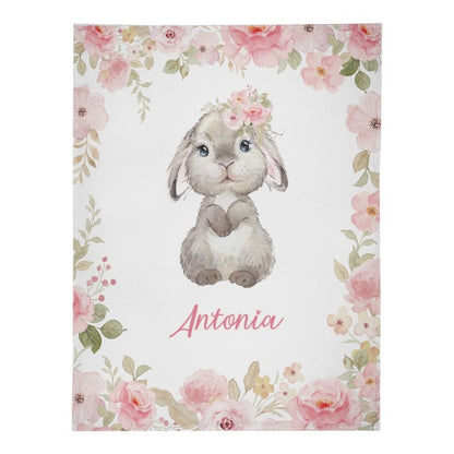 Personalized Pink Floral Rabbit Blanket - Gift for Baby