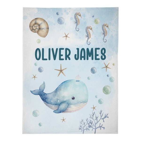 Personalized Ocean Whale Baby Blanket - Gift for Baby