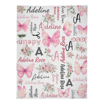 Personalized Butterfly Flower Blanket - Gift for Kids