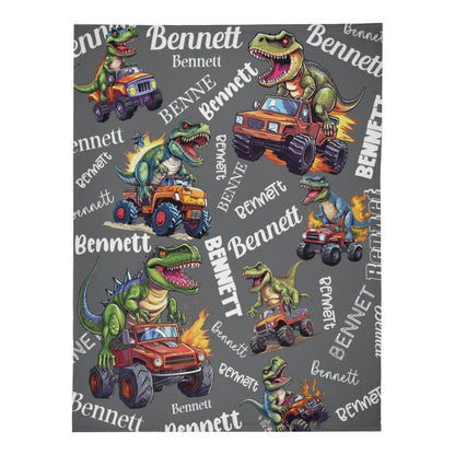 Personalized Monster Dinosaur Truck Blanket - Gift for Kids