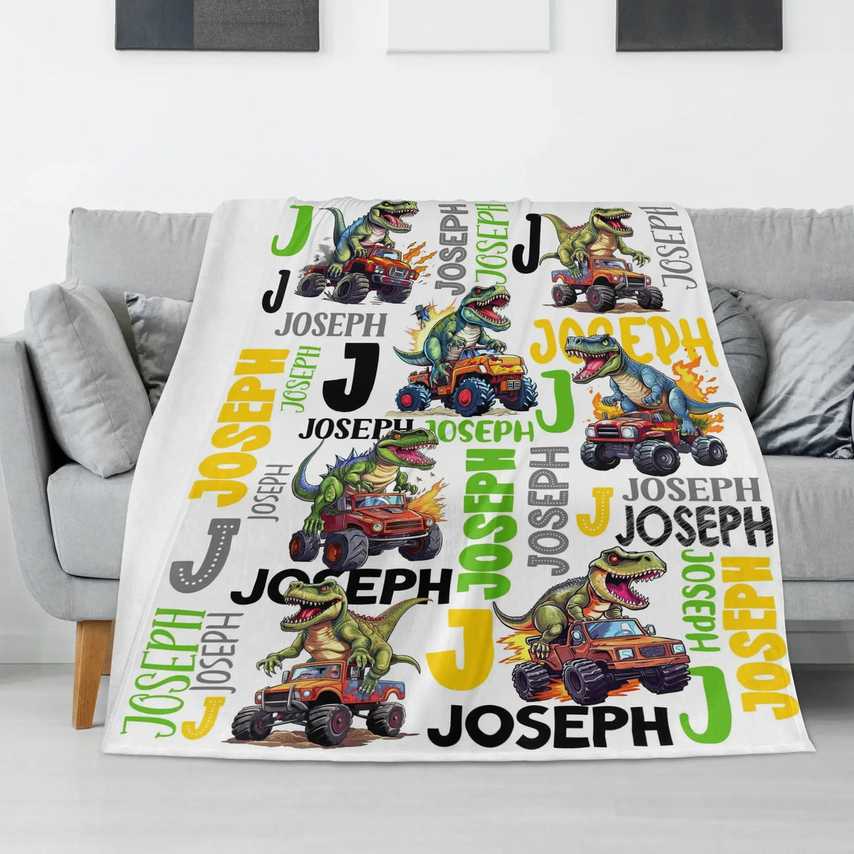 Personalized Cool Truck Dinosaur Blanket - Gift for Kids