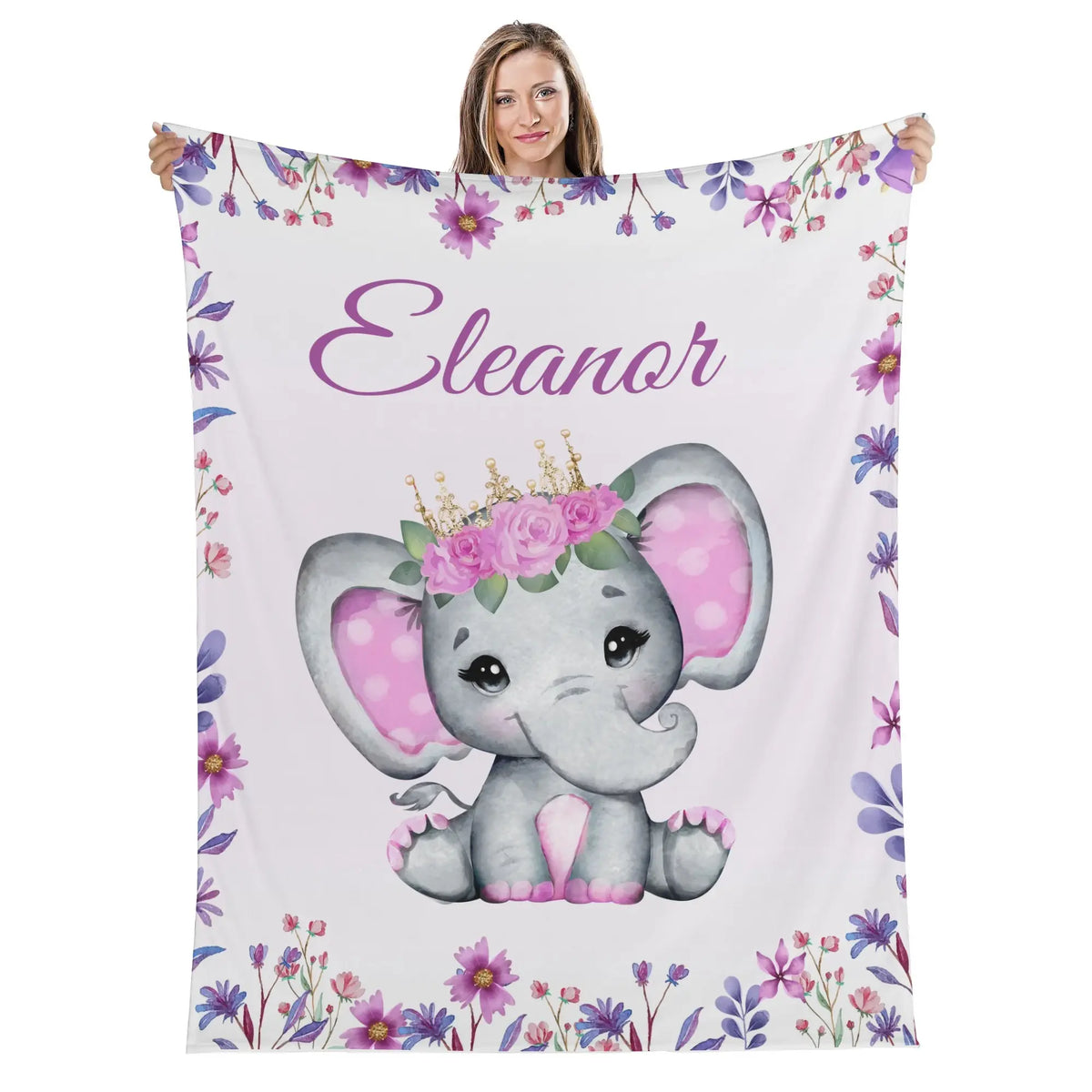 Name Customized Elephant Name Blanket - Gift for Baby