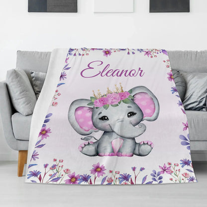 Name Customized Elephant Name Blanket - Gift for Baby