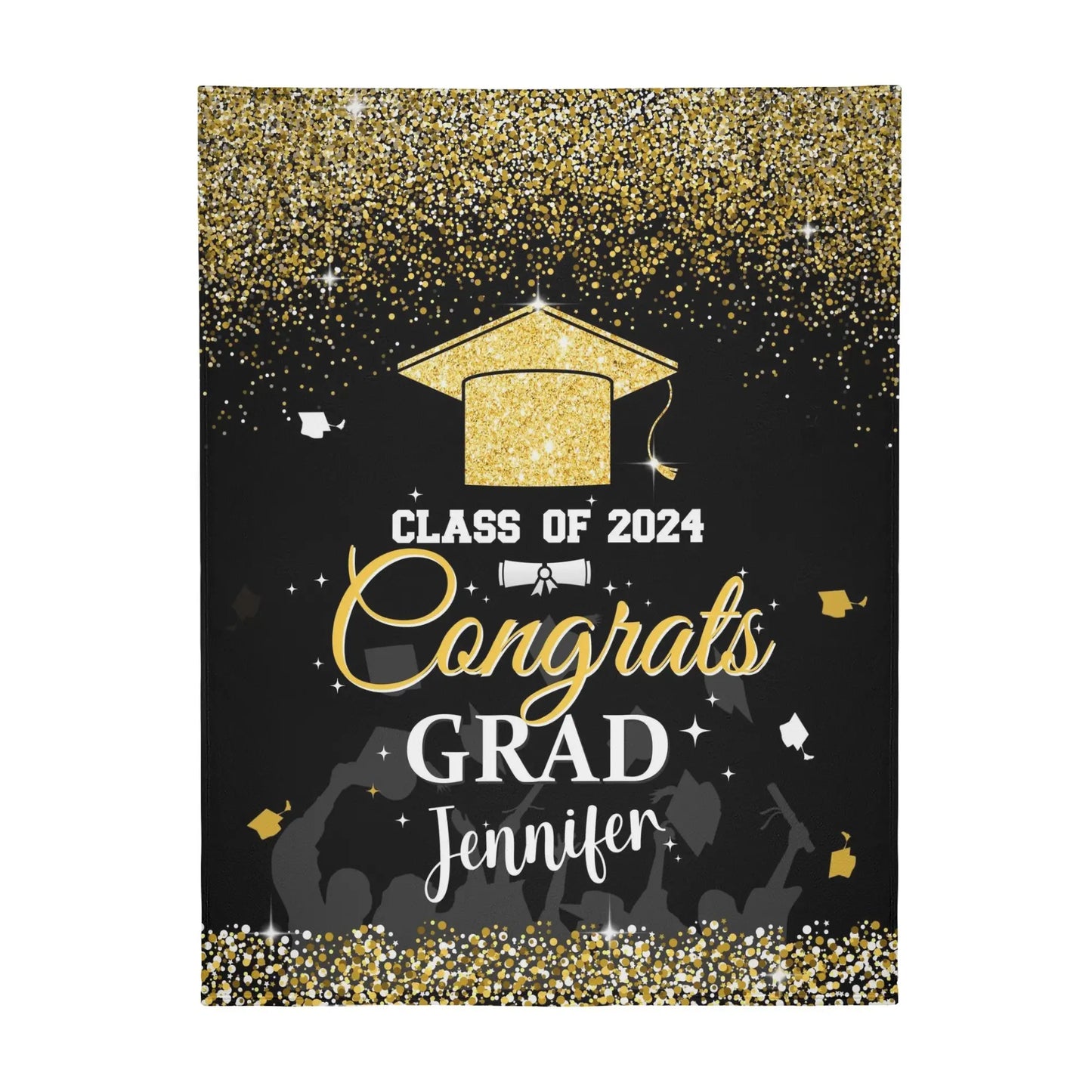 Personalized Name Glitter Gold Graduation Blankets - Graduation Gifts