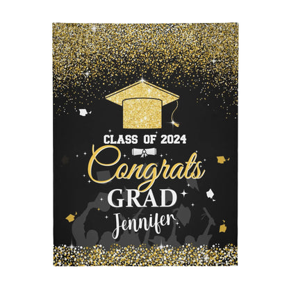 Personalized Name Glitter Gold Graduation Blankets - Graduation Gifts