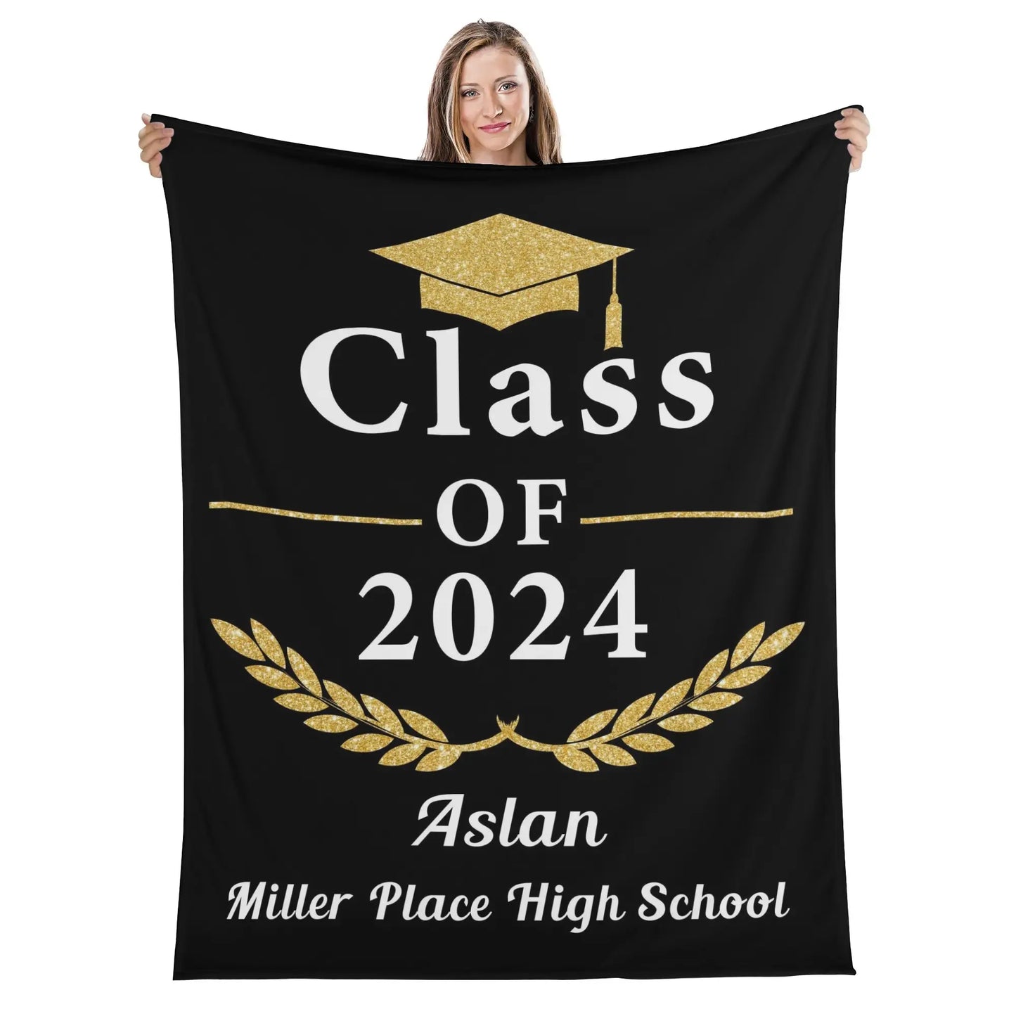 Personalized Black Gold Classic Graduation Blankets – Graduation Gifts