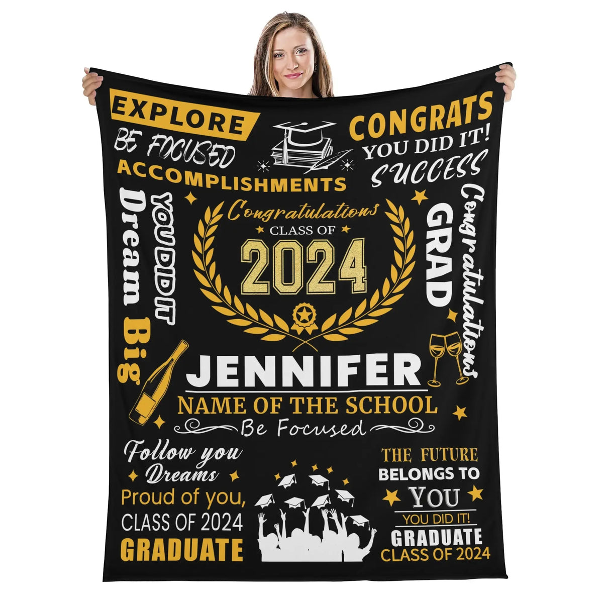 Personalized Graduation Custom Blankets with Names - Graduation Gifts